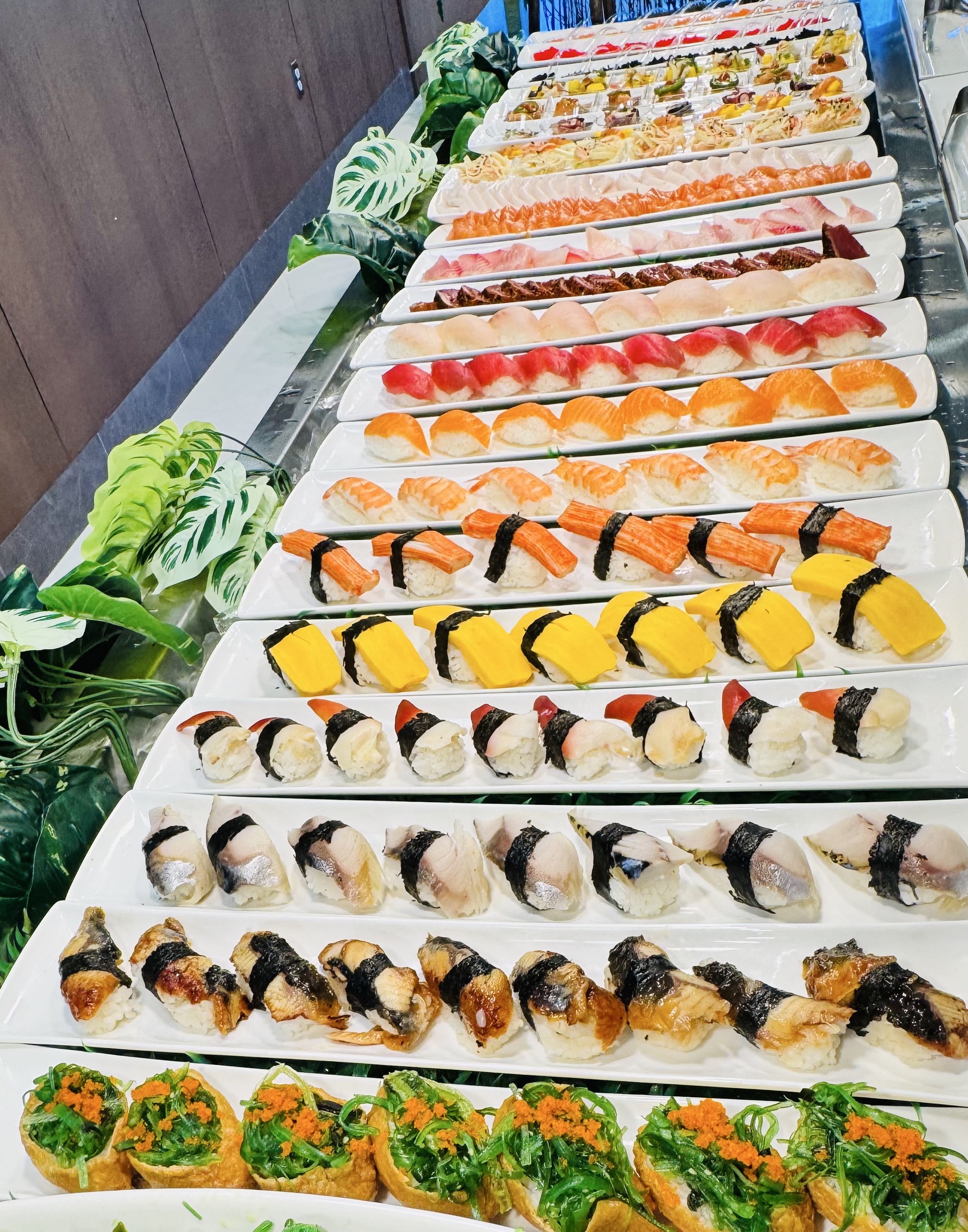 Fresh sushi and nigiri selection at Tokyo Seafood Buffet